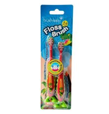 Brush-Baby зубна щітка FlossBrush (3-6 років) Динозавр, на ніжці-липучці (подвійна упаковка)