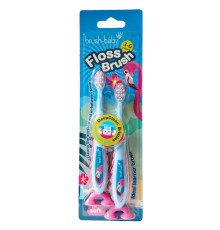 Brush-Baby зубна щітка FlossBrush (3-6 років) Фламінго на ніжці-липучці (подвійна упаковка)