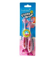Brush-Baby зубна щітка FlossBrush (3-6 років) Одноріг на ніжці-липучці (подвійна упаковка)