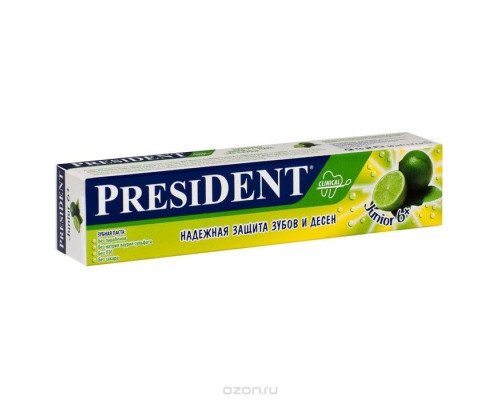 PresiDENT Дитяча зубна паста Junior 6+ Смак лайма, 50 мл PresiDENT Дитяча зубна паста Junior 6+ Смак лайма, 50 мл