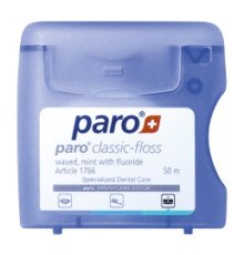 paro classic-floss Зубна нитка, вощена, з м'ятою та фторидом, 50 м