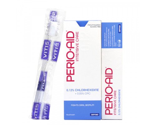 PERIO-AID 0.12% комплект: ополіскувач 500 мл, гель-паста 75 мл, щітка Vitis surgical campaing PERIO-AID 0.12% комплект: ополіскувач 500 мл, гель-паста 75 мл, щітка Vitis surgical campaing